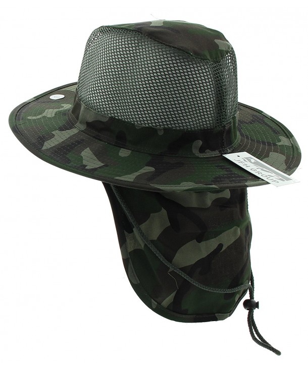 JFH Wide Brim Bora Booney Outdoor Safari Summer Hat w/Neck Flap & Sun Protection - Dark Green Camouflage - C111L1L4HTJ