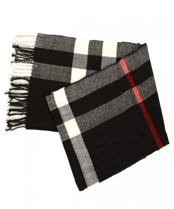 Fashion Secret Soft Checked Plaid Cashmere Feel with Twisted Fringe Scarf Wrap Shawl - Black - Red- White - CQ188ZWC29H