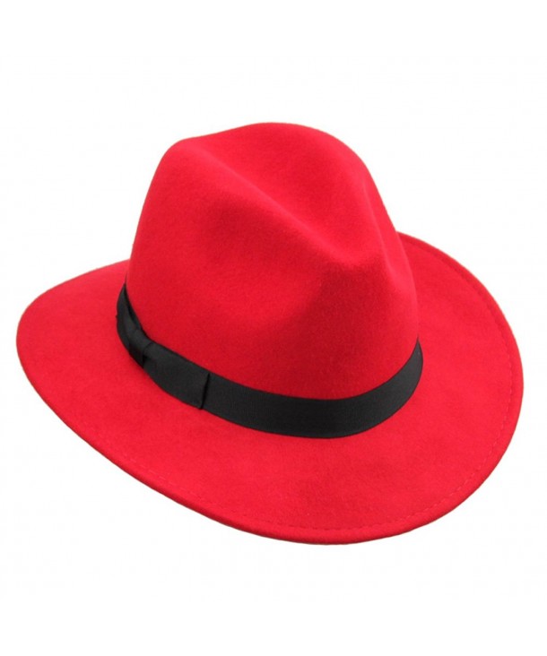 Vitality Shop Women's Wool Felt Hats Wide Brim Hat Fedora - Crushable - Red - CO11T8VGXFP