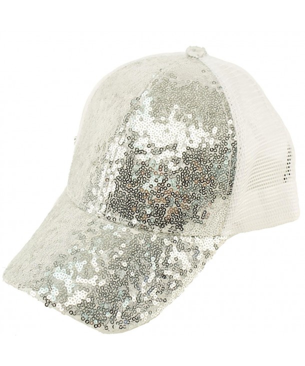 David & Young Everyday Sequins Bling Mesh Trucker Plain Baseball Ball Cap Hat Solid - Silver - CY180Q5W0L7