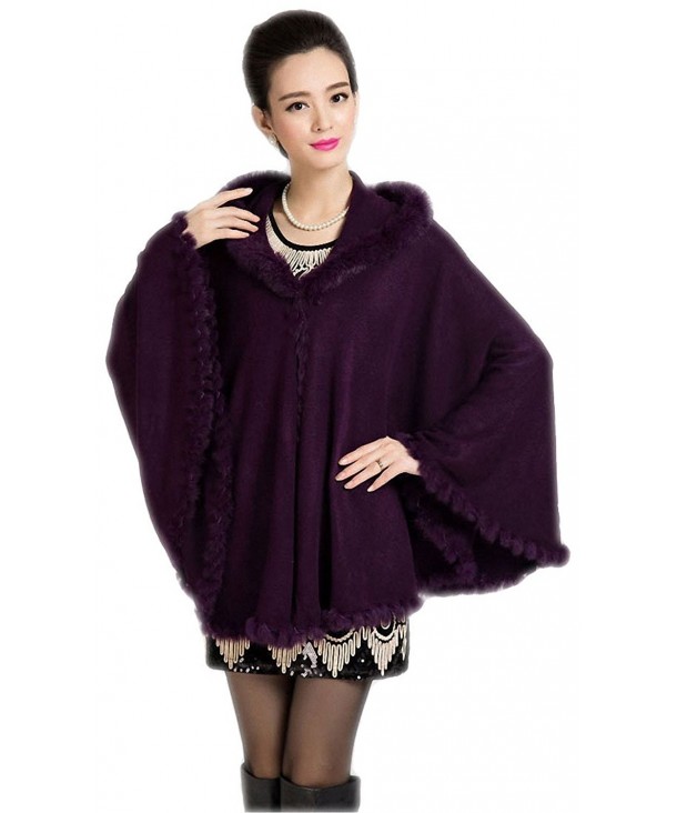 CgQgXn Womens Elegant Faux Fur Hood Pashmina Cape - Purple - C211RESXCLH
