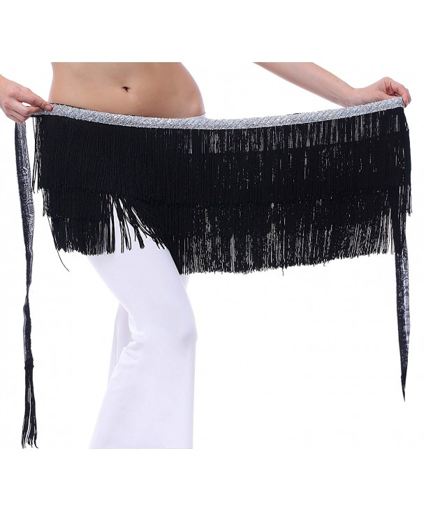 Plus Hip Scarf for Women for Belly Dancing and Latin Dance with Fringes - Black - C5184R478H5