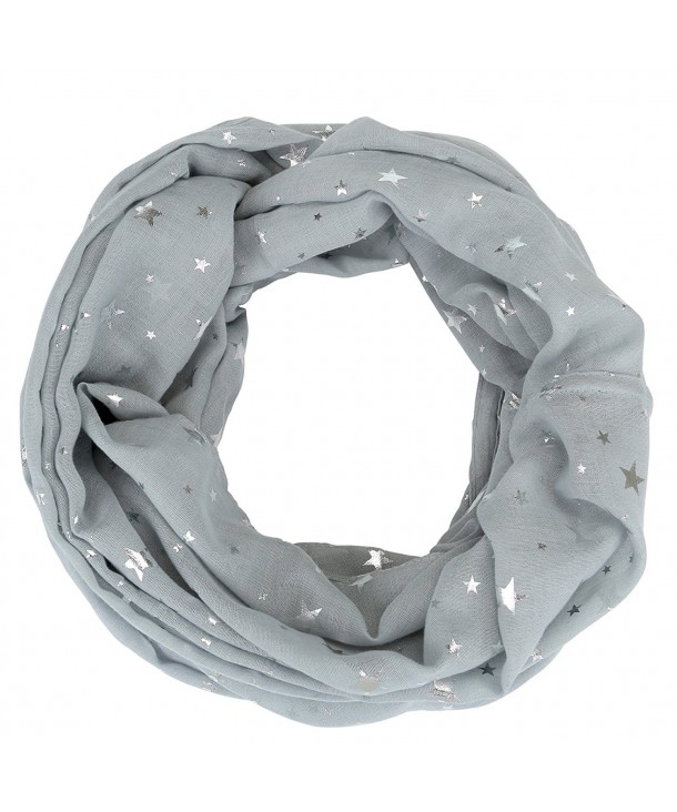 Ayliss Women Lightweight Infinity Loop Scarf Gold Silver Star Print Wrap - Grey & Silver Stars - C9186H9DUG5