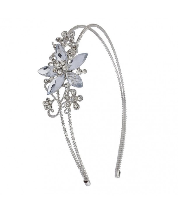 Lux Accessories Silvertone Crystal and Pave Stone Bridal Vine Flower Headband - CG12HL7HDVP