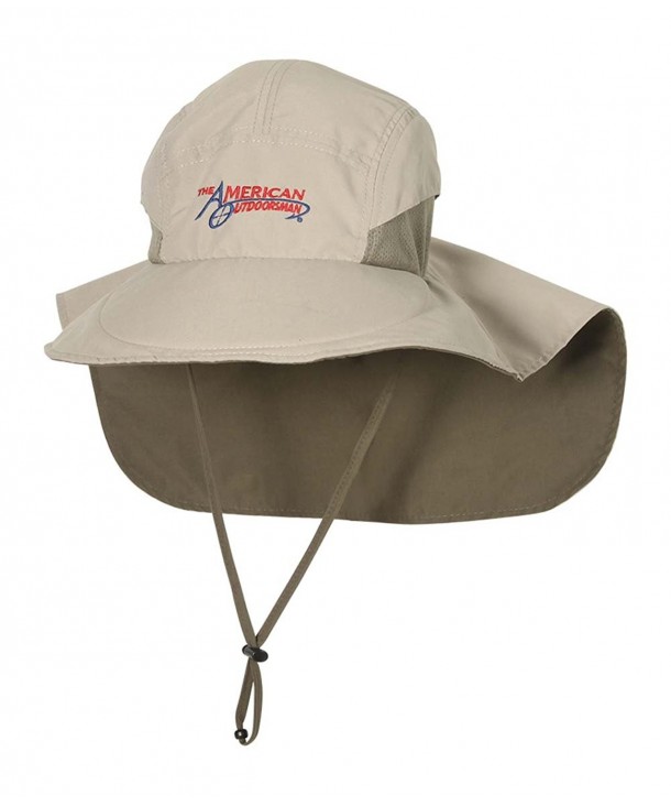American Outdoorsman Mens Microfiber Fishing Sun Hat Wide Brim Flap Cap - Khaki - CT12O5Q2NV9