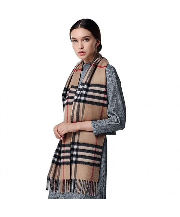HaloVa Women's Scarf- Classical Fashion Autumn Winter Plaid Grid Shawl- Cashmere Wool Scarf - Light Tan - CF18979QILS