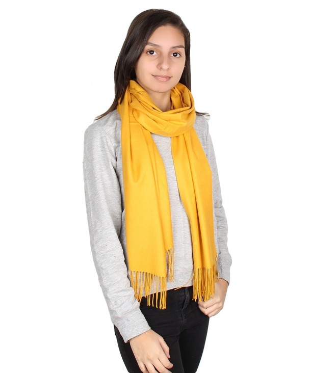 GILBIN'S Womens Solid Color Large Extra Soft Cashmere Blend Pashmina Shawl Wrap Scarf - Mustard - CD186GY9II7