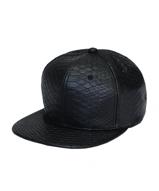 Plain Animal Snakeskin PU Leather Strapbacks Hat (Black/Brown) - Black - C3126UR56BV