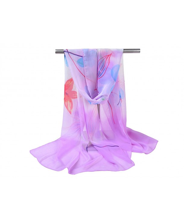 Bbonlinedress Women's Soft Sheer Chiffon Shawl Flower Print Ladies Beach Wrap - Purple - CO182S8S97U