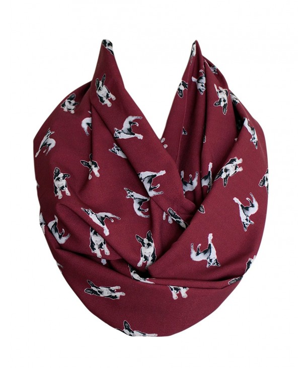 Etwoa's Boston Terrier Claret Red Print Infinity Scarf Circle Loop Scarf - CS12O5XOIF4