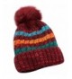 Women Winter Warm Knit Beanie Hat Fleece Lined Striped Ski Cap with Fur Pom Pom - Red - CM186TX7X75