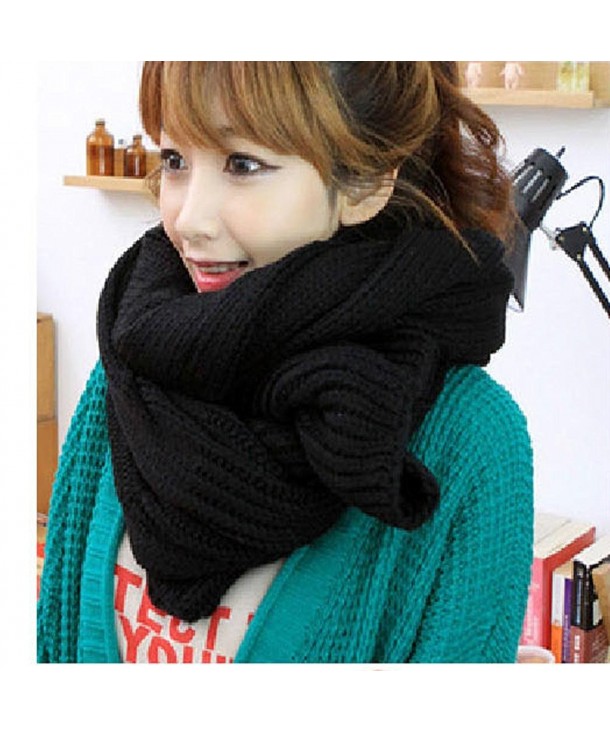 Women Men's Winter Soft Warm Knitting Wool Long Scarf Neck Warmer Wrap-Xmas Gift - Black - CG127AMCDWJ