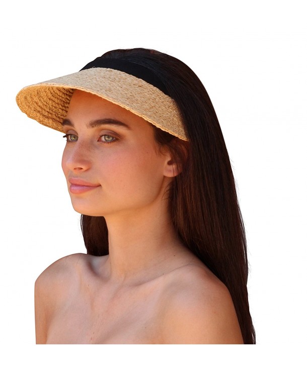 Palms & Sand Women's Raffia Sun Visor (Natural) - C012OBKY1OD