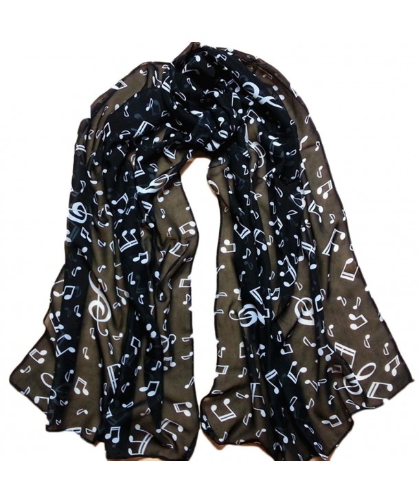 Tenworld Charming Women Lady Musical Note Chiffon Neck Scarf Shawl Muffler - Black - CI12BB4UTDX