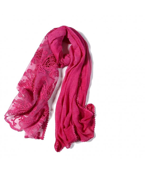 Women's Autumn Fashion Lace Long Shawl Solid Color Bandhnu Cotton Scarf - Rose Red - CL186DQR3S5