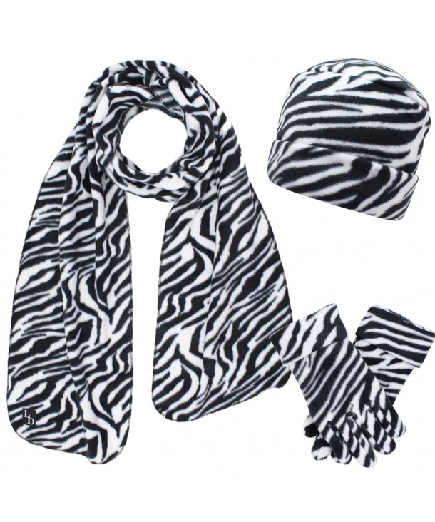 Animal Print Fleece Hat Scarf & Matching Glove Set - White - CL110C3UYVR