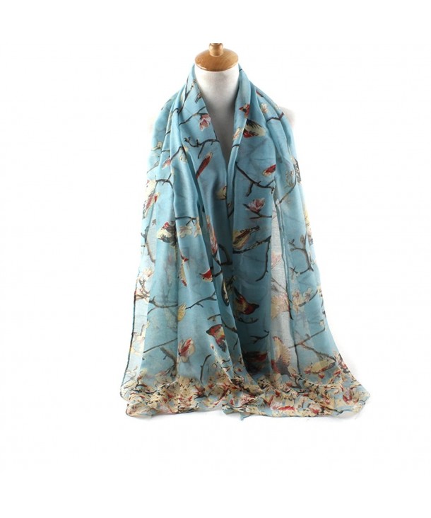 ctshow Spring birds Print Voile Print Scarf Fashionable Women Scarves shawl - Sky Blue - CX18322GXTS