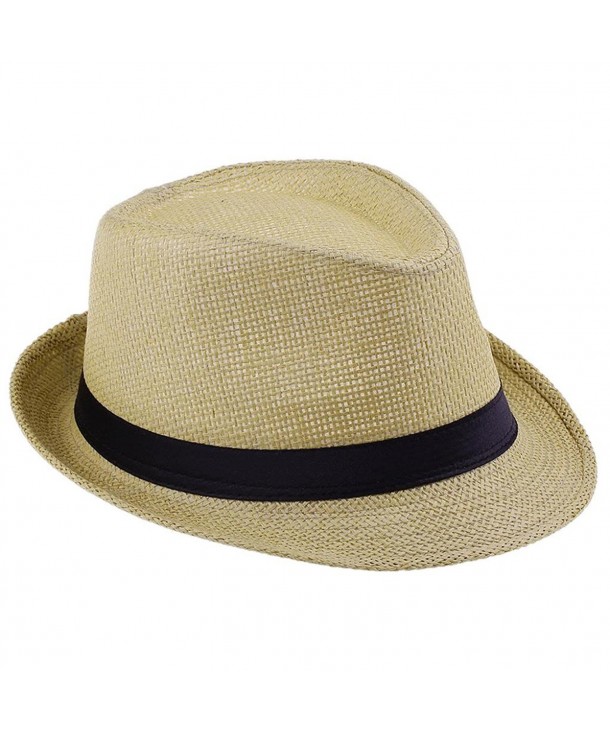 EOZY Women Men Wheat Fedora Trilby Gangste Summer Beach Sun Straw Panama Hat - CN11J3I7JC9