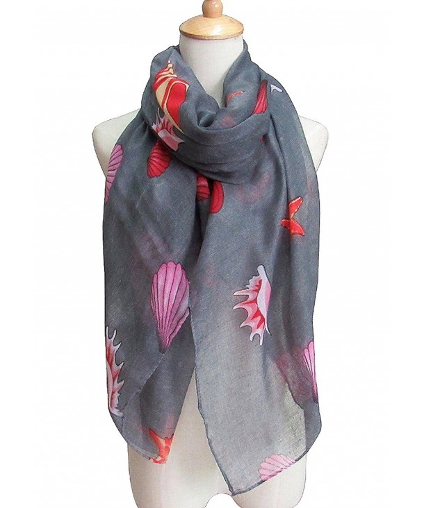 Women's Fashion Style Shawl Sea Shell Printed Spring Summer Scarves Girls Gift - Gray - CL182SXYCU6