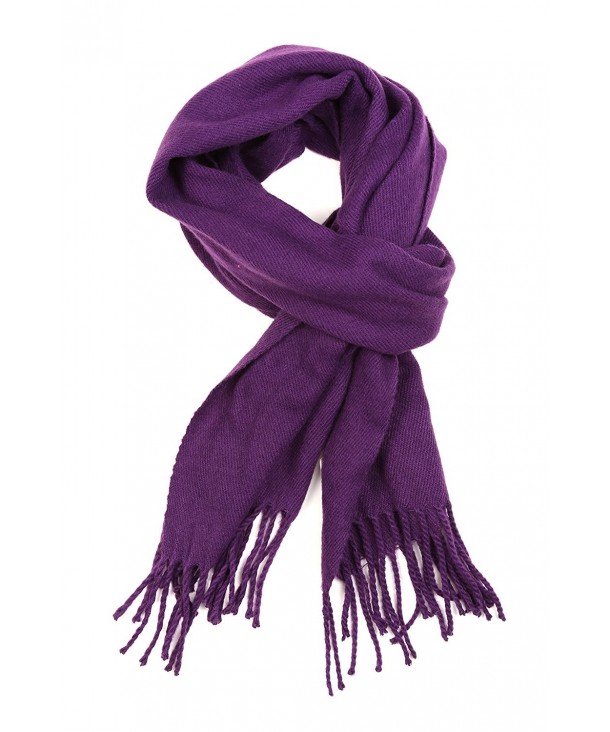 Sakkas Booker Cashmere Feel Solid Colored Unisex Winter Scarf With Fringe - Purple - CR127BWLSJN