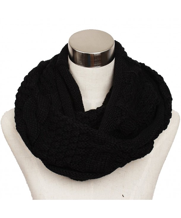 Ls Lady Women's Warm Infinity Circle Scarf Ribbed Knit Scarf Cowl Wrap - Black 1 - CZ12813T2MB