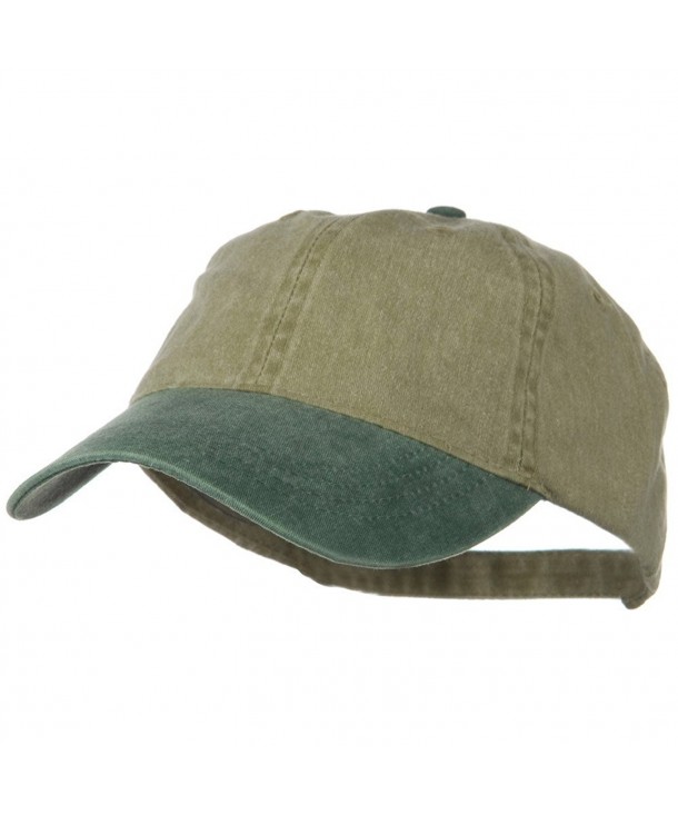 Washed Two Tone Pigment Dyed Cotton Twill Brass Buckle Cap - Green Khaki - CV183LGMLCO
