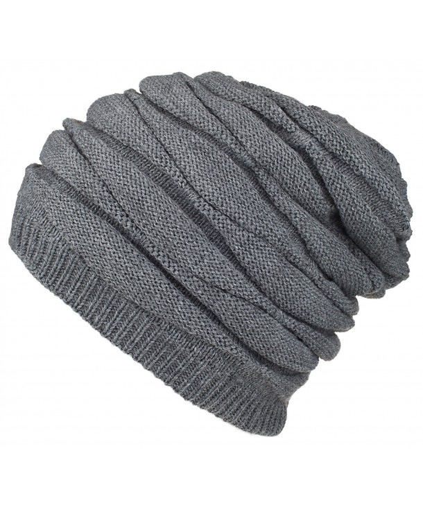 Spikerking Mens New Knitting Caps Winter Hats Beanie Skull Hat With Thick Lining - Gray - CC187HANCGC