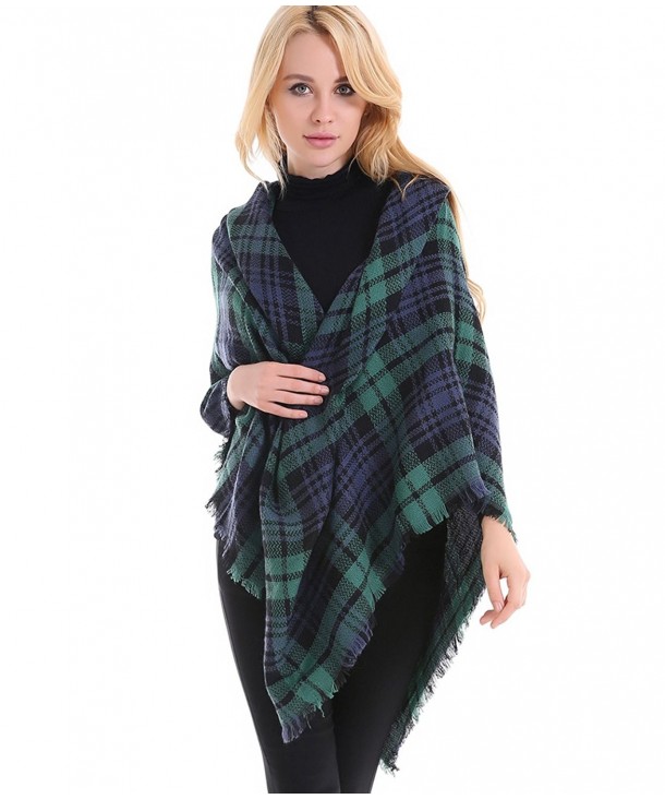 Wonderfit Women Plaid Blanket Scarf Large Tartan Shawl Wrap - Deep green - CP12N0C18CI