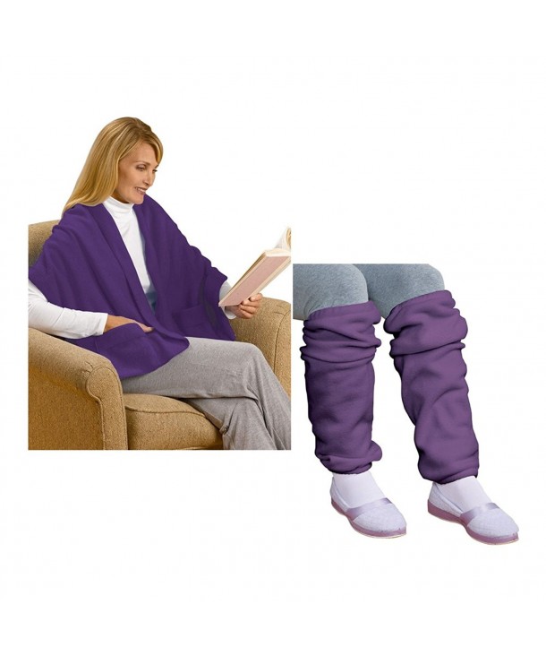 Women's Fleece Pocket Shawl and Leg Warmers Set - Purple - CT185SE9YH7