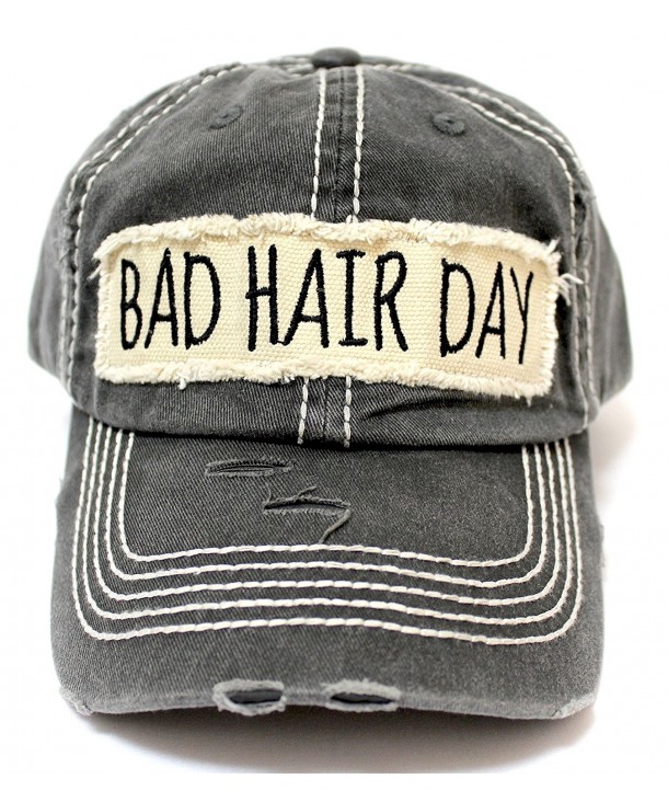 Black "BAD HAIR DAY" Embroidery Patch on Distressed Vintage Cap w/ "BAD HAIR DAY" BACK - C317YK0MDL3