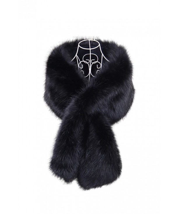Women Faux Fox Fur Outwear for Autumn and Winter New Style Women's Fur Shawl Wrap - Black - C5185X7MGYM