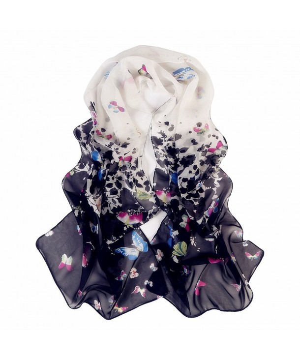 Butterfly Pattern Sheer Voile Shawl 160*50CM Women Scarf for Decorating - Black - CA126QH9QST