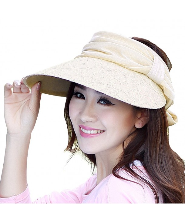 LOCOMO Women Girl Floral Mesh Strap Visor Wide Brim Hat Cap FFH163PNK - Beige - CE11L0RBRIN