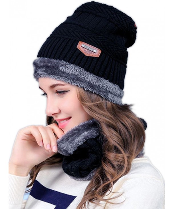Aukmla Winter Thicker Warm Beanie Knitting Hat Scarf Set for Men and Women - Black - C4189ILIXT6