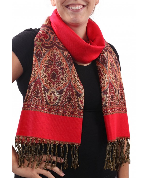 Alice Blake Premium Metallic Paisley Pashmina Scarf Shawl Wrap w/FREE Gift Box - Red - CW187WCHI6G