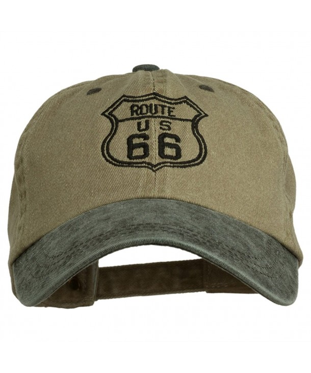 US Route 66 Embroidered Pigment Dyed Washed Cap - Khaki Black OSFM - C611ONZ19AT