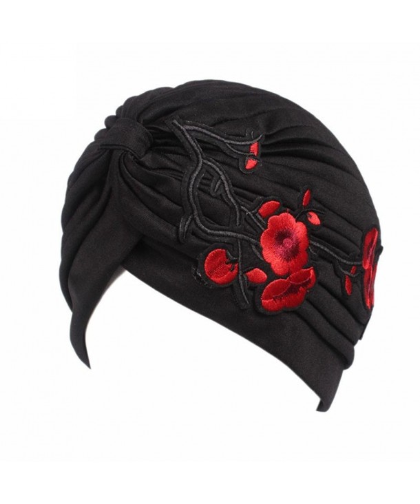 Highpot Hot Women Embroidery Cancer Chemo Hat Beanie Scarf Turban Head Wrap Cap - Black - C8184S95Z8D