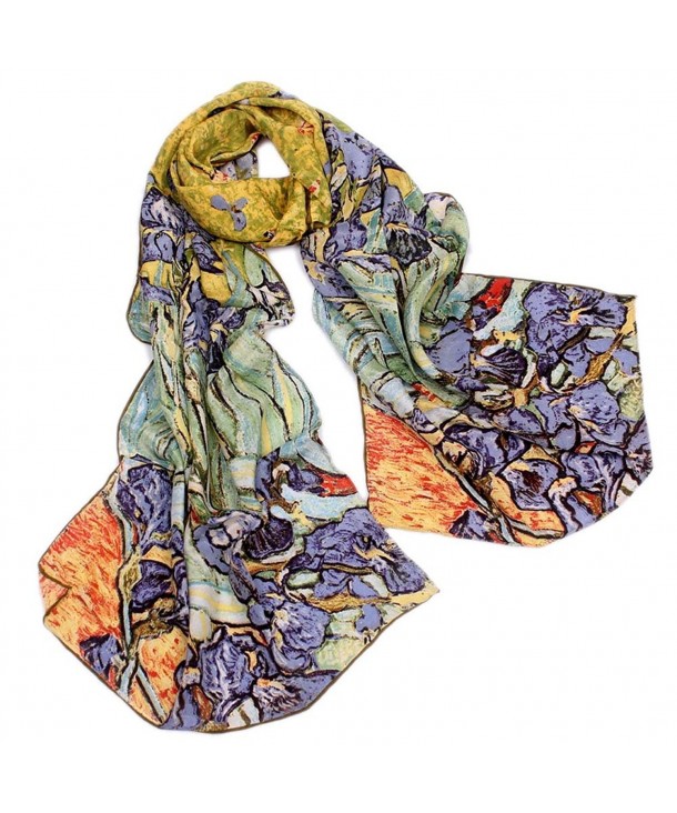 AngelShop Women's 100% Luxury Long Silk Scarf Van Gogh's Art Collection - Irises - CW12O2WVD8I