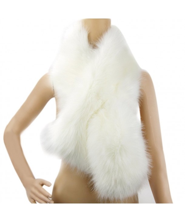 Dikoaina Women's Winter Fake Faux Fur Scarf Wrap Collar Shawl Shrug - White - CG12KBQXPRJ