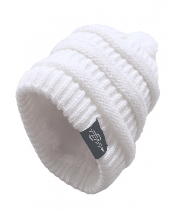 Fear0 Womens/Girls Plush Insulated White Black Pom Winter Beanie Hat by - White - CV187CCAWUU