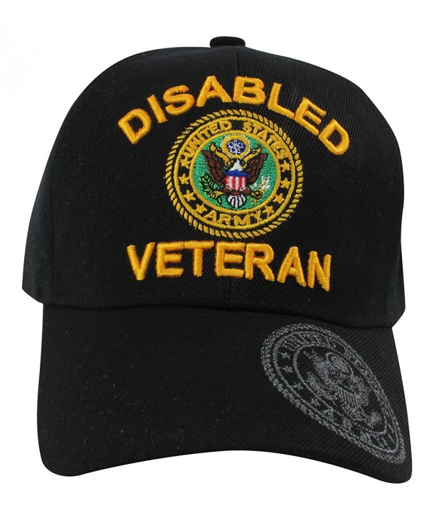 US Warriors U.S. Army Disabled Veteran with Army Emblem on the Visor Baseball Hat - Black - C511KFSJYRT