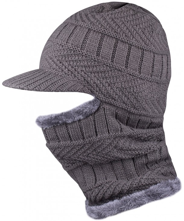 WDSKY Knit Thick Motorcycle Face Cover Ski Mask Beanie With Visor Balaclava for Adult - Grey - CS188I0E22H
