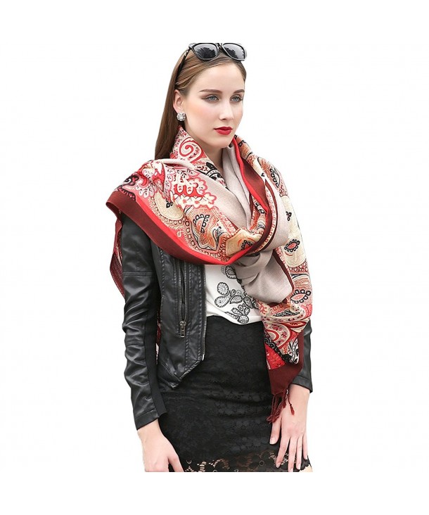 DANA XU 100% Pure Wool Women's Large Traditional Cultural Wear Pashmina Scarf - Gray - CD1809IRHNC