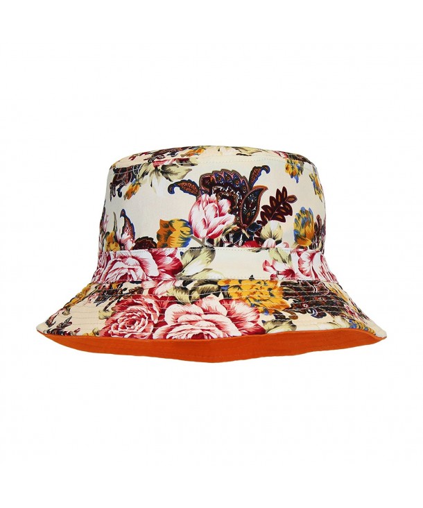 All Cotton Bucket Sun Hat- Cute Vintage Floral Print- Solid Color Lining - Off White Vintage Floral - C712F9JVJC1