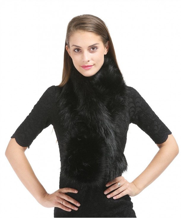 Saferin Women's Winter Faux Fake Fur Straight Scarf Wrap Collar Shawl Shrug - Black - CO185SHY6RS