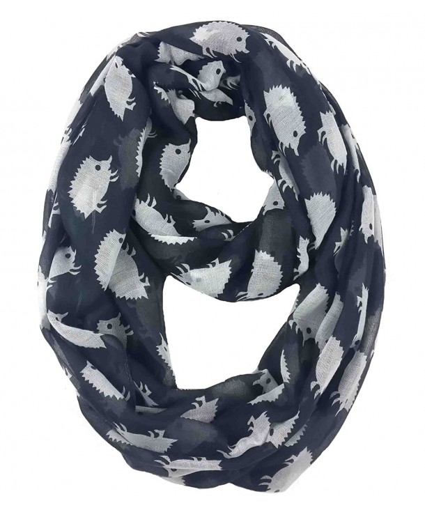 Lina & Lily Hedgehog Print Infinity Loop Scarf for Women Lightweight - Black and White - CQ11PW52JQN