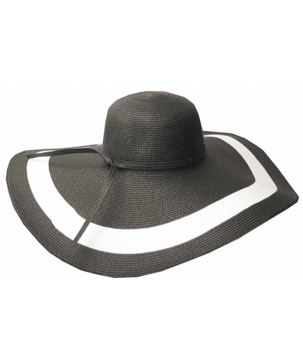 Sakkas Women's Contrast Stripe UPF 50+ Extra Wide Floppy Brim Straw Hat - Black - CM11E38N211