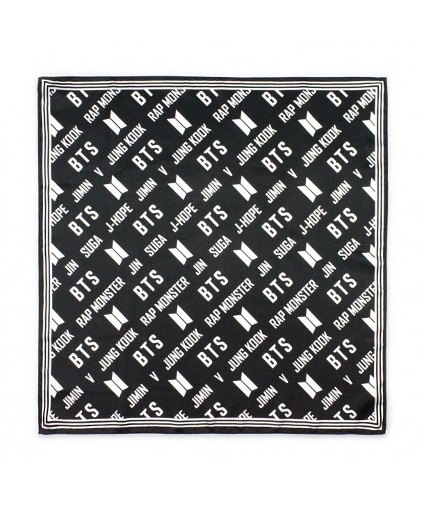 Fanstown kpop black diagonal logo and member name 25.5&times25.5 inch Square scarf kerchief bandana - Bts - CT188WR3I59