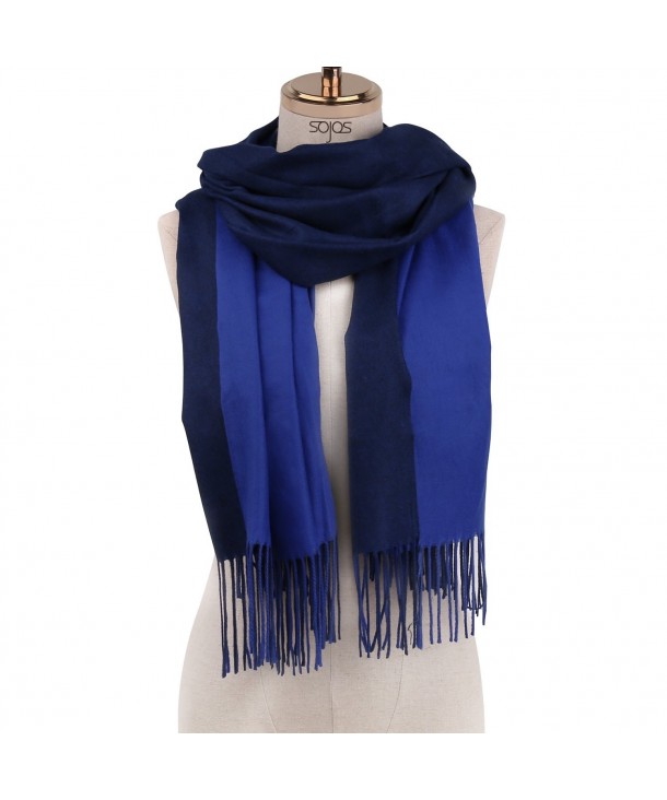 SOJOS Both-Side Colored Reversible Cashmere Wool Women Scarf Shawls Wraps SC302 - C9 Royalblue&blue - CI186N03M8I