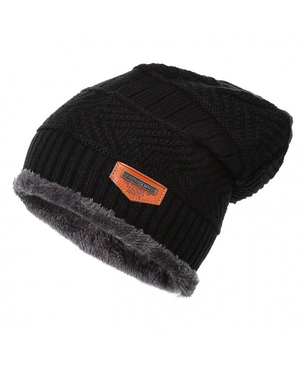 MIOIM Mens Womens Winter Knitted Crochet Wool Slouchy Ski Cap Beanies Warm Hat - Black - CO186Q40I7L